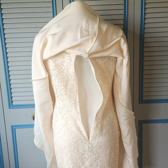 Badgley Mischka Ivory Lace Wedding Dress with Silk Overlay - Picture 13 of 16